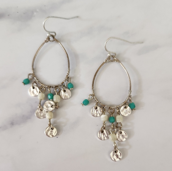 Fashion Jewelry Jewelry - Silver Turquoise Hoop Disc Earrings